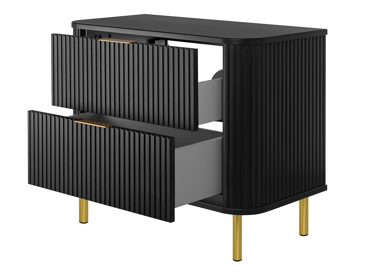Free-standing bathroom cabinet with drawers and metal legs, colour Black, gold handle, gold legs, 80 x 41.5 x 66.7 cm