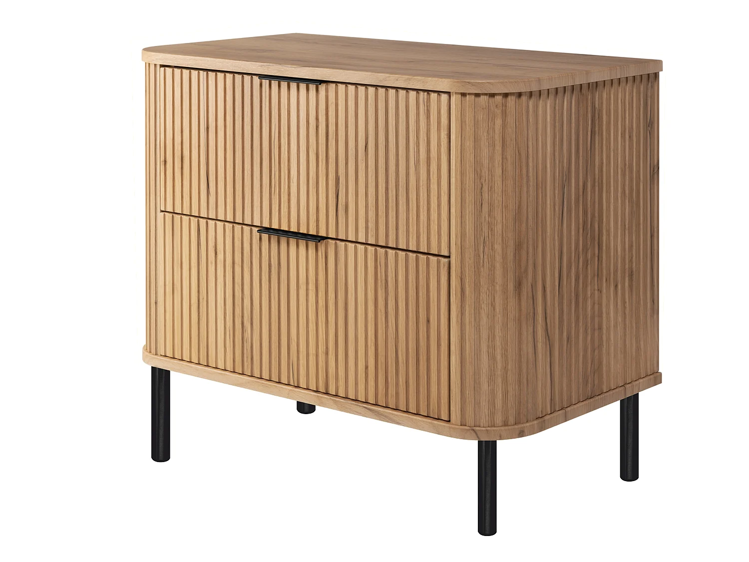 Free-standing bathroom cabinet with drawers and metal legs, colour Craft Oak, black handle, black legs, 80 x 41.5 x 66.7 cm