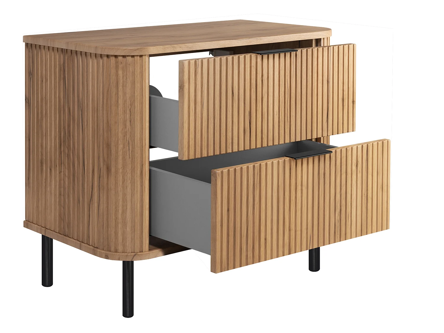 Free-standing bathroom cabinet with drawers and metal legs, colour Craft Oak, black handle, black legs, 80 x 41.5 x 66.7 cm