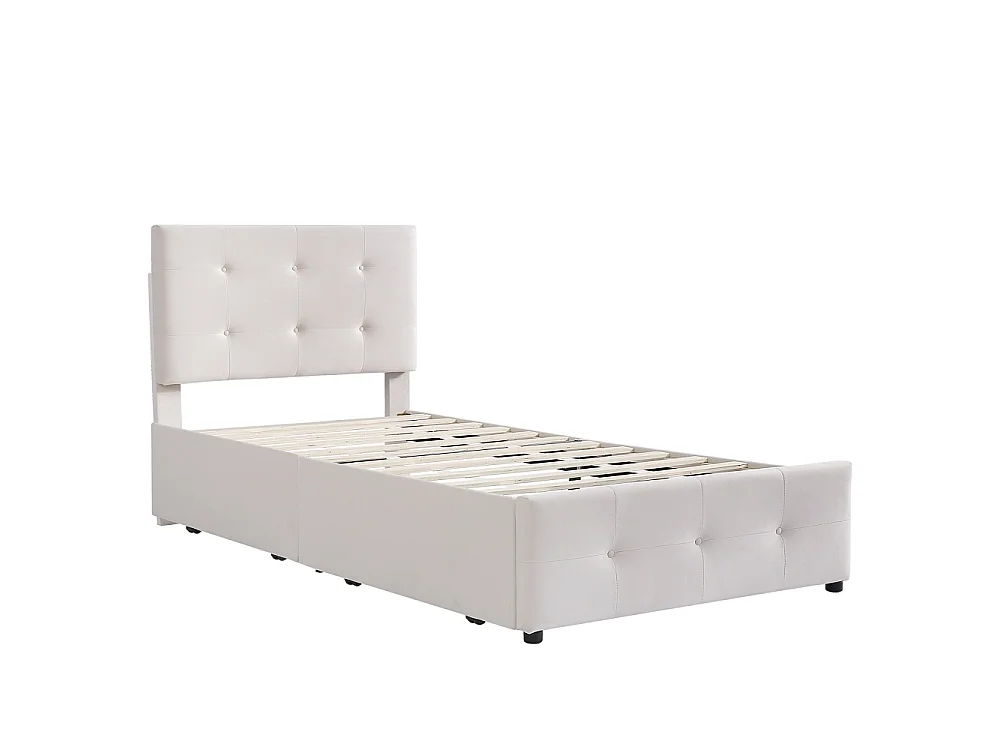Lit simple plat - 90 x 200 cm - avec 2 tiroirs de rangement - sans matelas - Velvet - Beige