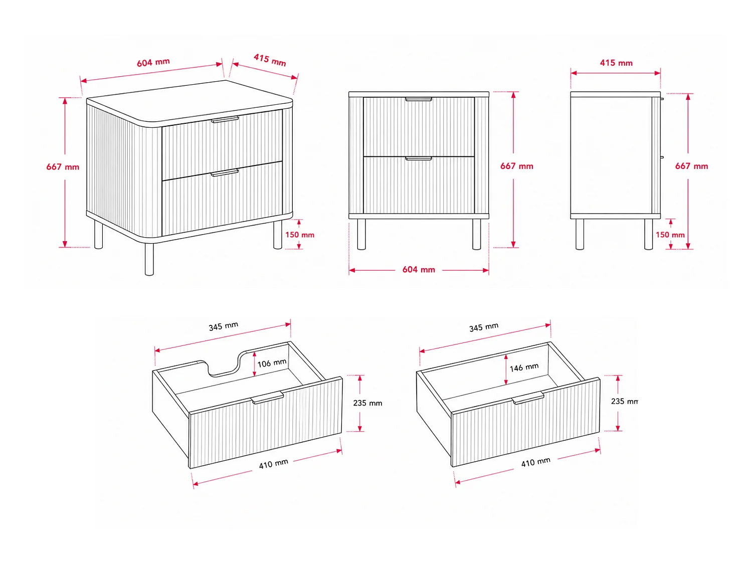 Free-standing bathroom cabinet with drawers and metal legs, colour Cashmere, black handle, black legs, 60 x 41.5 x 66.7 cm
