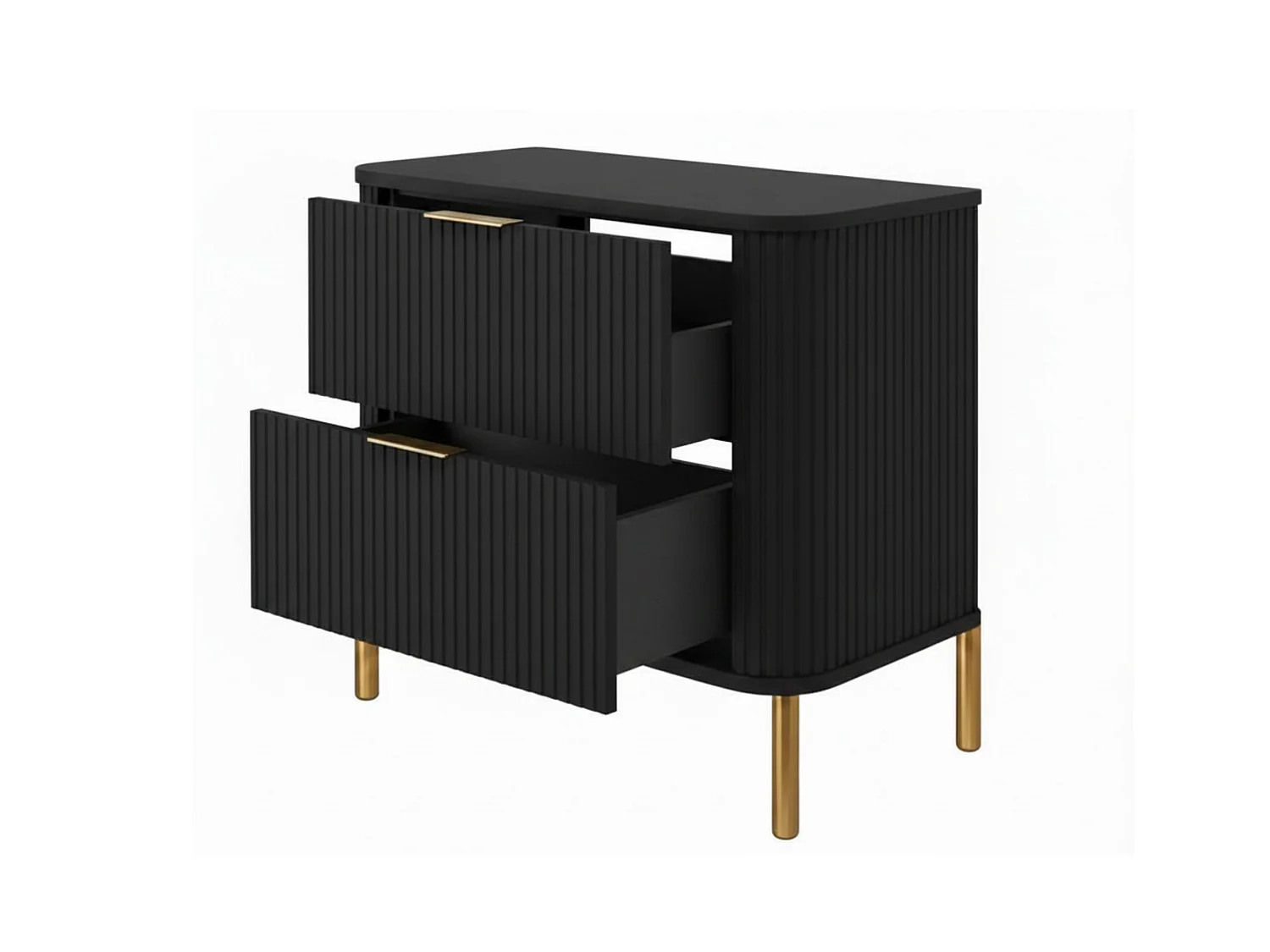 Free-standing bathroom cabinet with drawers and metal legs, colour Black, gold handle, gold legs, 60 x 41.5 x 66.7 cm