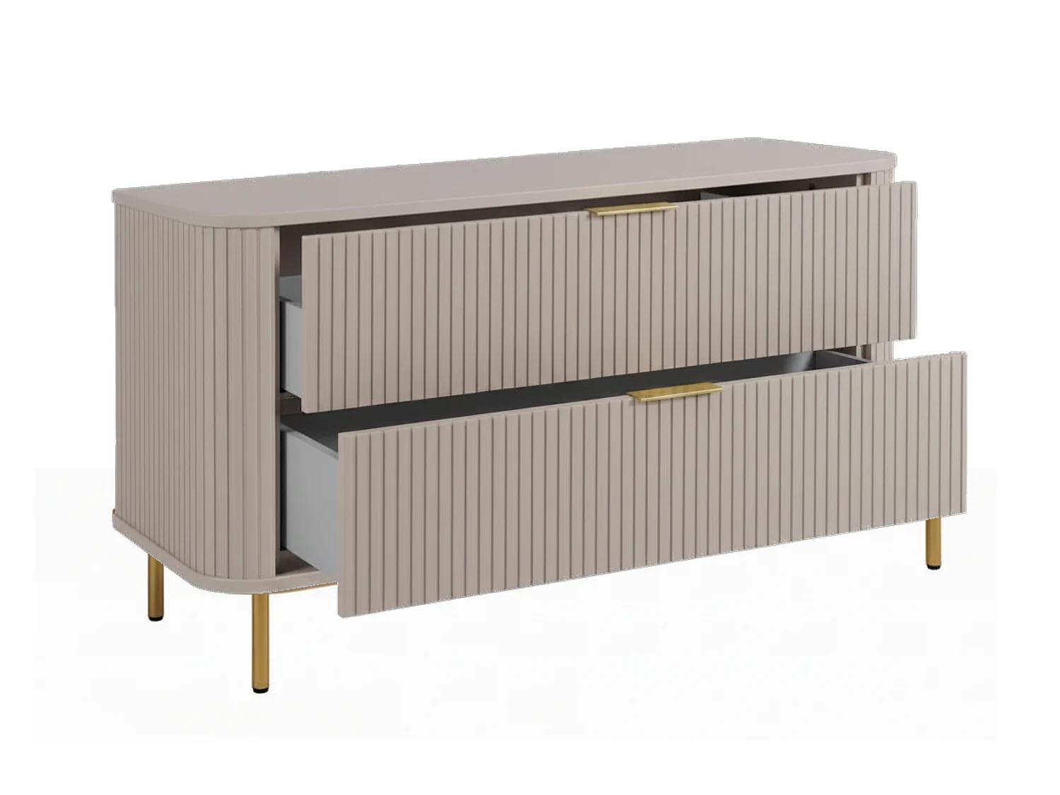 Free-standing bathroom cabinet with drawers and metal legs, colour Cashmere, gold handle, gold legs, 120 x 41.5 x 66.7 cm