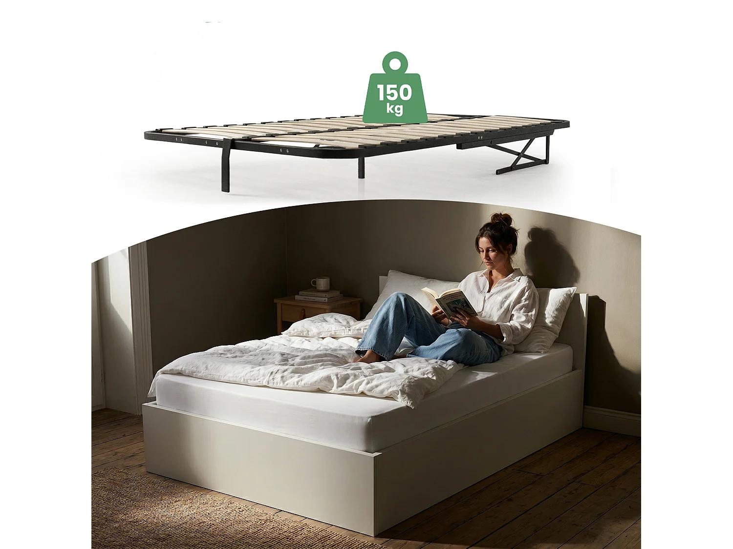 Lit coffre 100x200 cm sommier relevable en métal Blanc
