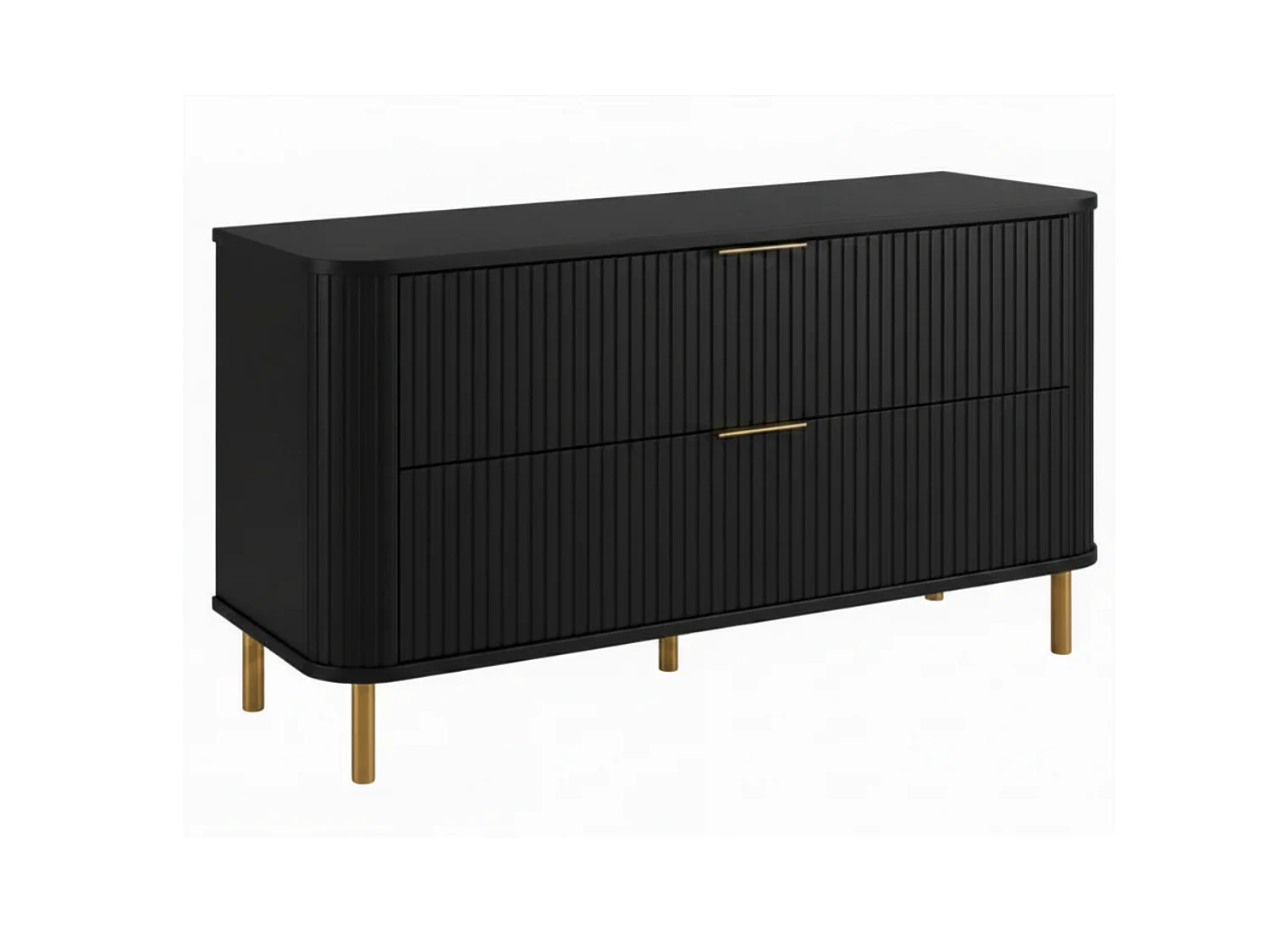 Free-standing bathroom cabinet with drawers and metal legs, colour Black, gold handle, gold legs, 120 x 41.5 x 66.7 cm