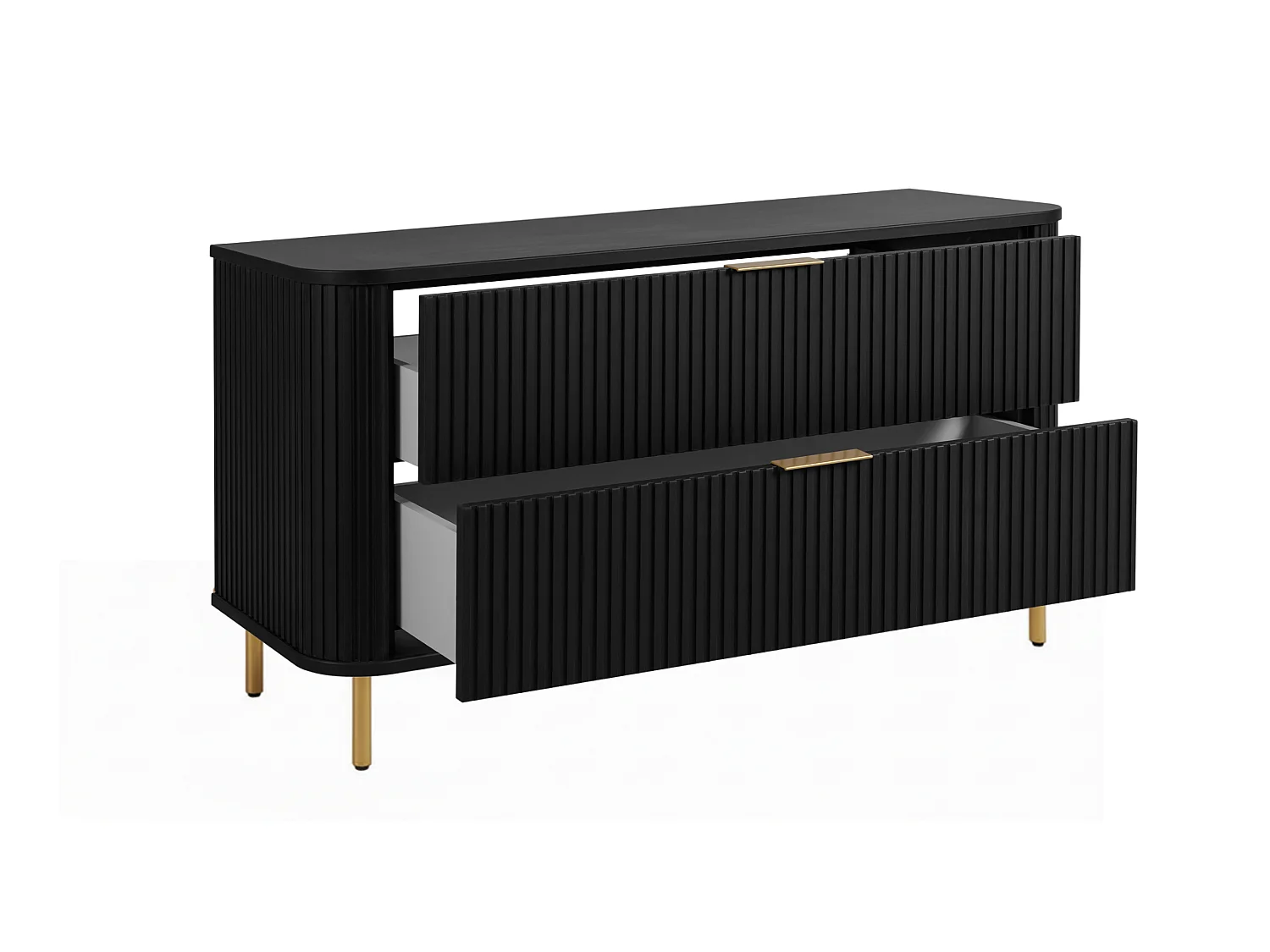 Free-standing bathroom cabinet with drawers and metal legs, colour Black, gold handle, gold legs, 120 x 41.5 x 66.7 cm