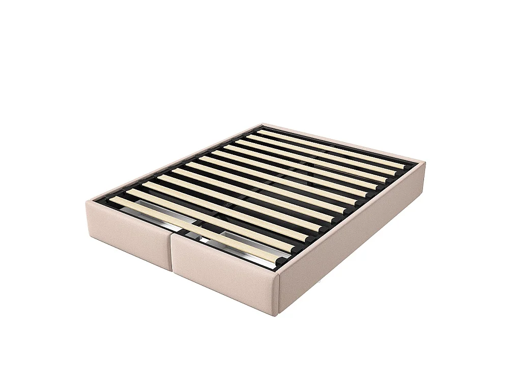Lit de rangement hydraulique - 140 x 200 cm - sans tête - avec 2 tiroirs - Pas de matelas - Tissu de lin - Beige