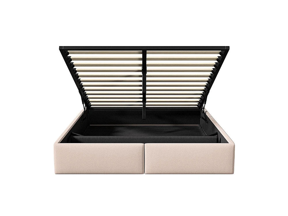 Lit de rangement hydraulique - 140 x 200 cm - sans tête - avec 2 tiroirs - Pas de matelas - Tissu de lin - Beige