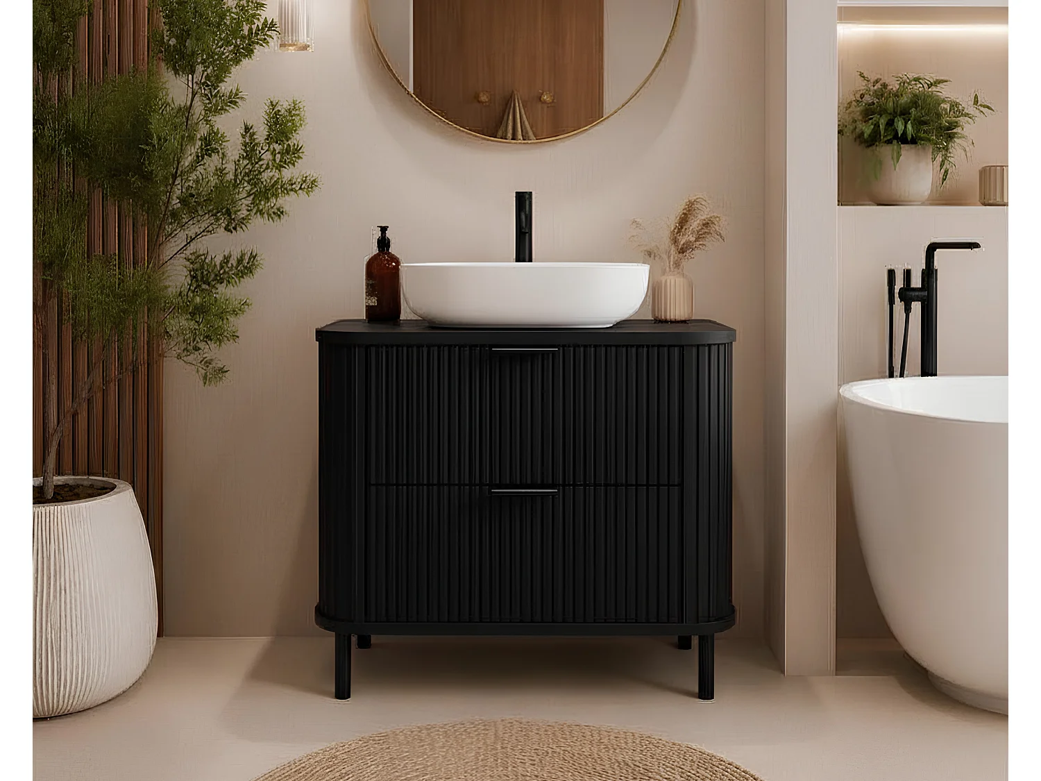 Free-standing bathroom cabinet with drawers and metal legs, colour Black, black handle, black legs, 80 x 41.5 x 66.7 cm