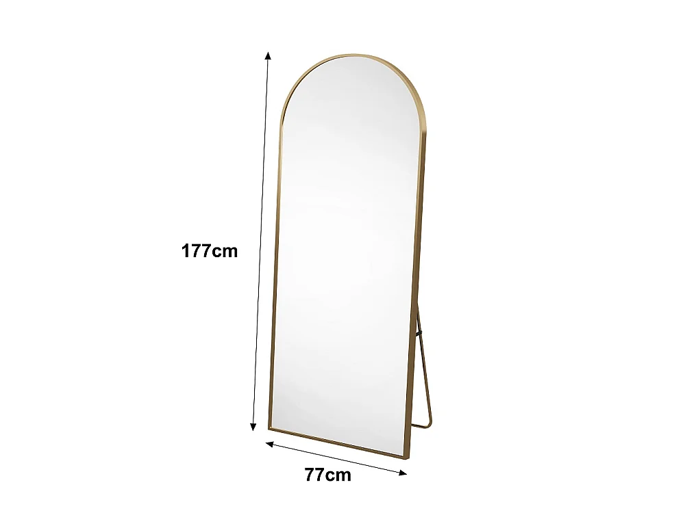 Grand arc miroir corps complet - 177 x 77 cm - Cadre en alliage d'aluminium Verre trempé - Or