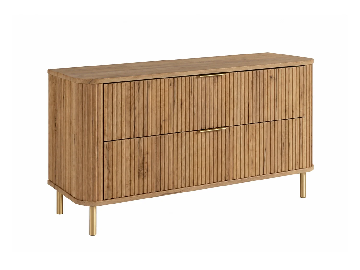 Free-standing bathroom cabinet with drawers and metal legs, colour Craft Oak, gold handle, gold legs, 120 x 41.5 x 66.7 cm