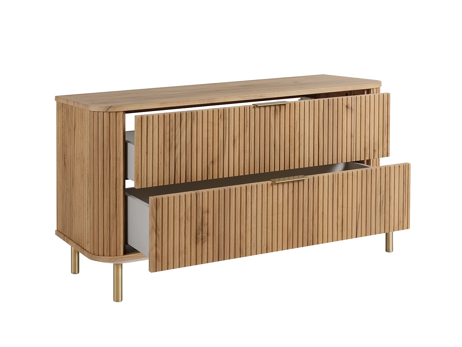 Free-standing bathroom cabinet with drawers and metal legs, colour Craft Oak, gold handle, gold legs, 120 x 41.5 x 66.7 cm
