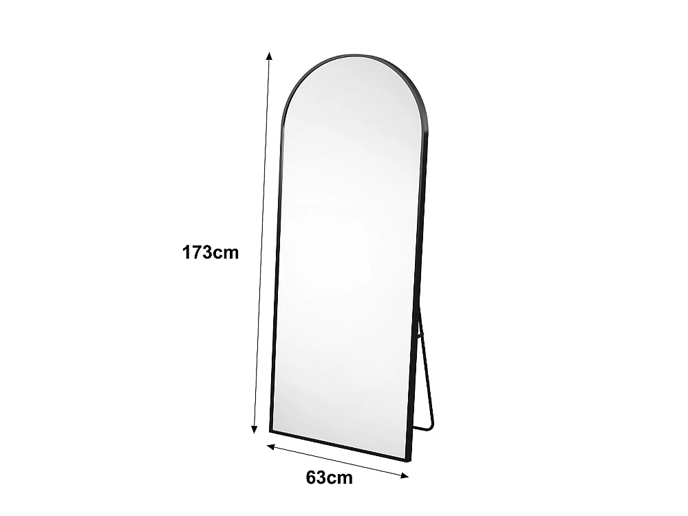 Grand miroir de corps arcé - 173 x 63 x 1.5 cm - avec cadre en alliage d'aluminium - Peut suspendu au mur ou incliné debout - noir