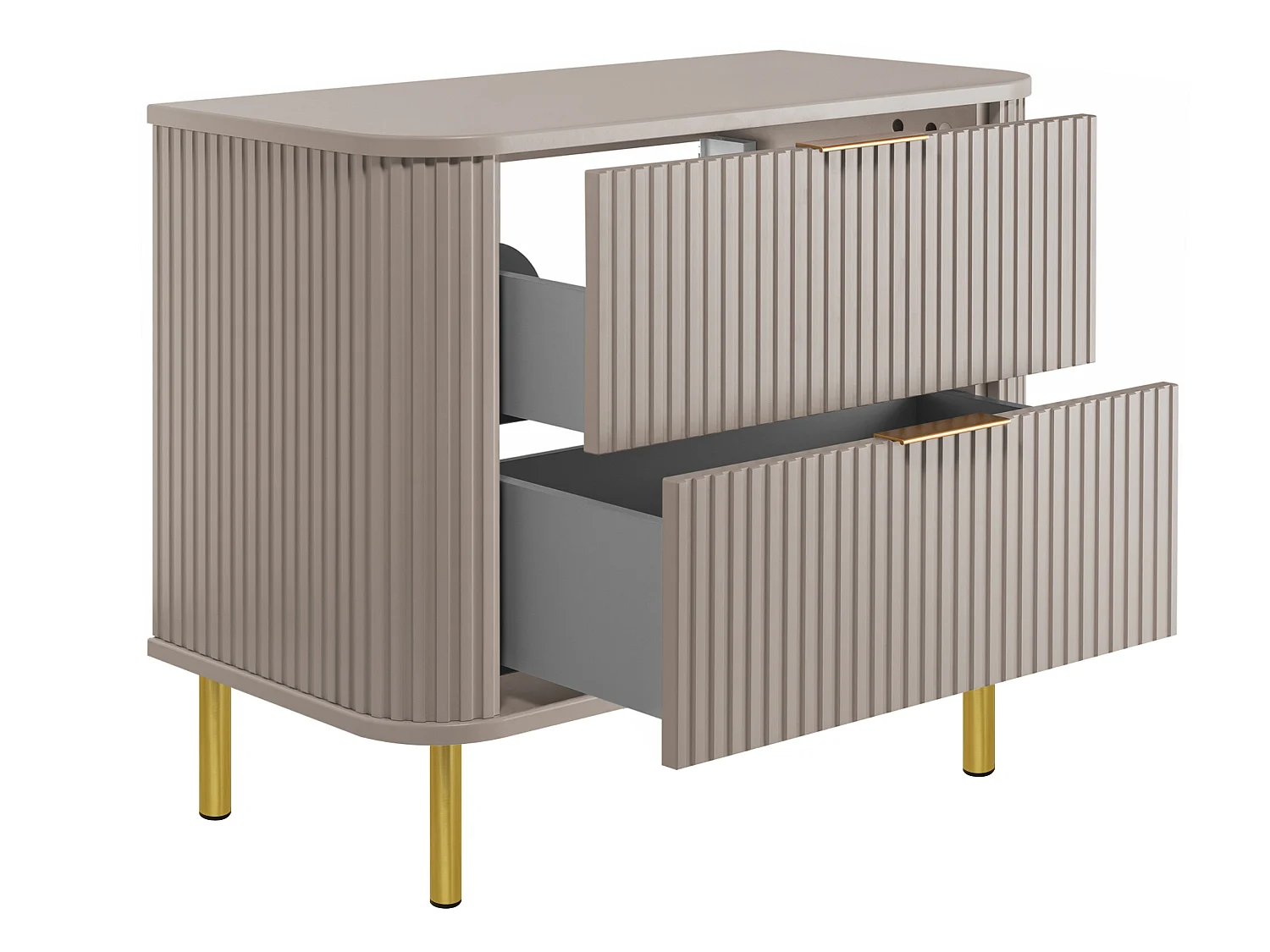 Free-standing bathroom cabinet with drawers and metal legs, colour Cashmere, gold handle, gold legs, 80 x 41.5 x 66.7 cm