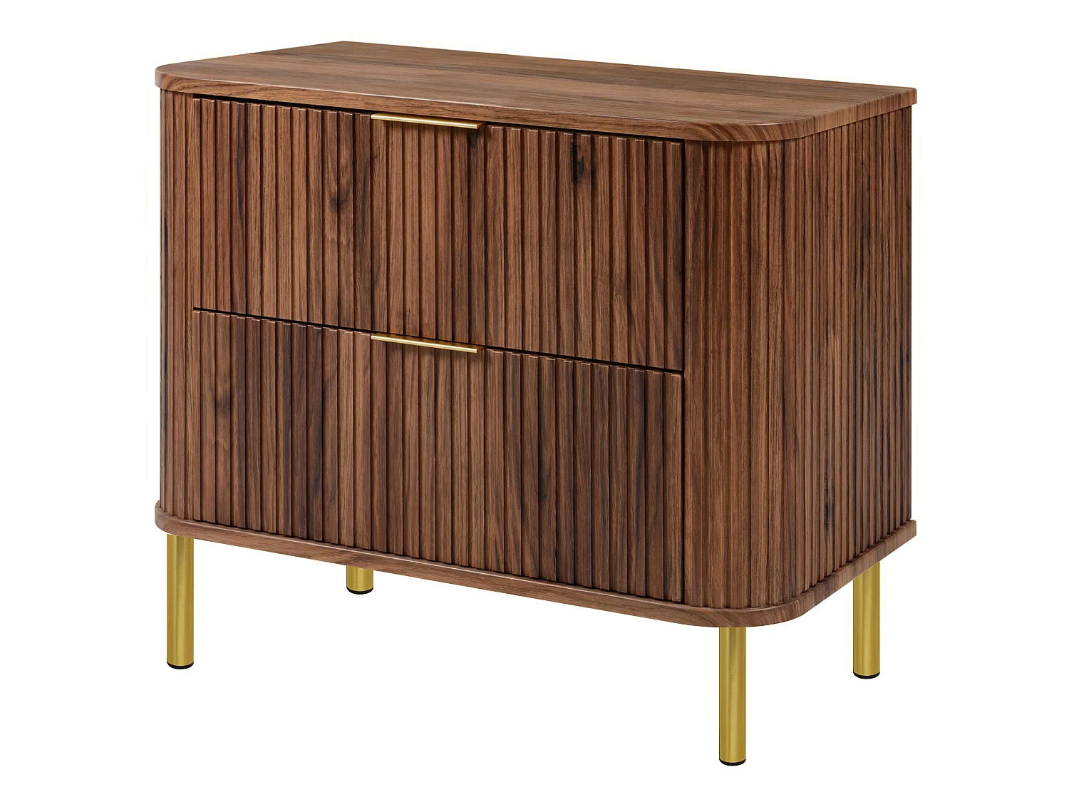Free-standing bathroom cabinet with drawers and metal legs, colour Oak-Walnut, gold handle, gold legs, 80 x 41.5 x 66.7 cm