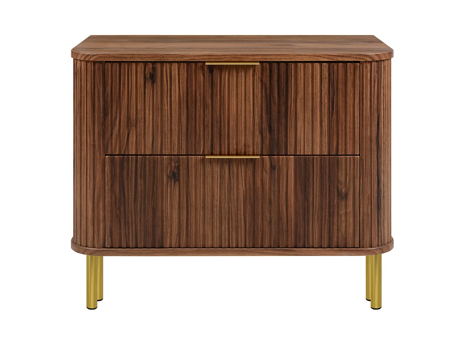 Free-standing bathroom cabinet with drawers and metal legs, colour Oak-Walnut, gold handle, gold legs, 80 x 41.5 x 66.7 cm