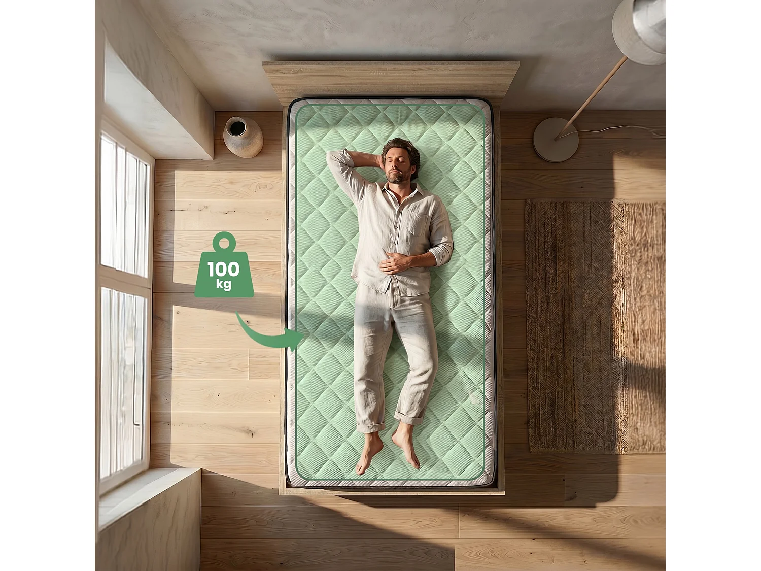 Letto con contenitore 100x200 cm rete sollevabile in metallo e materasso a molle Rovere Sonoma
