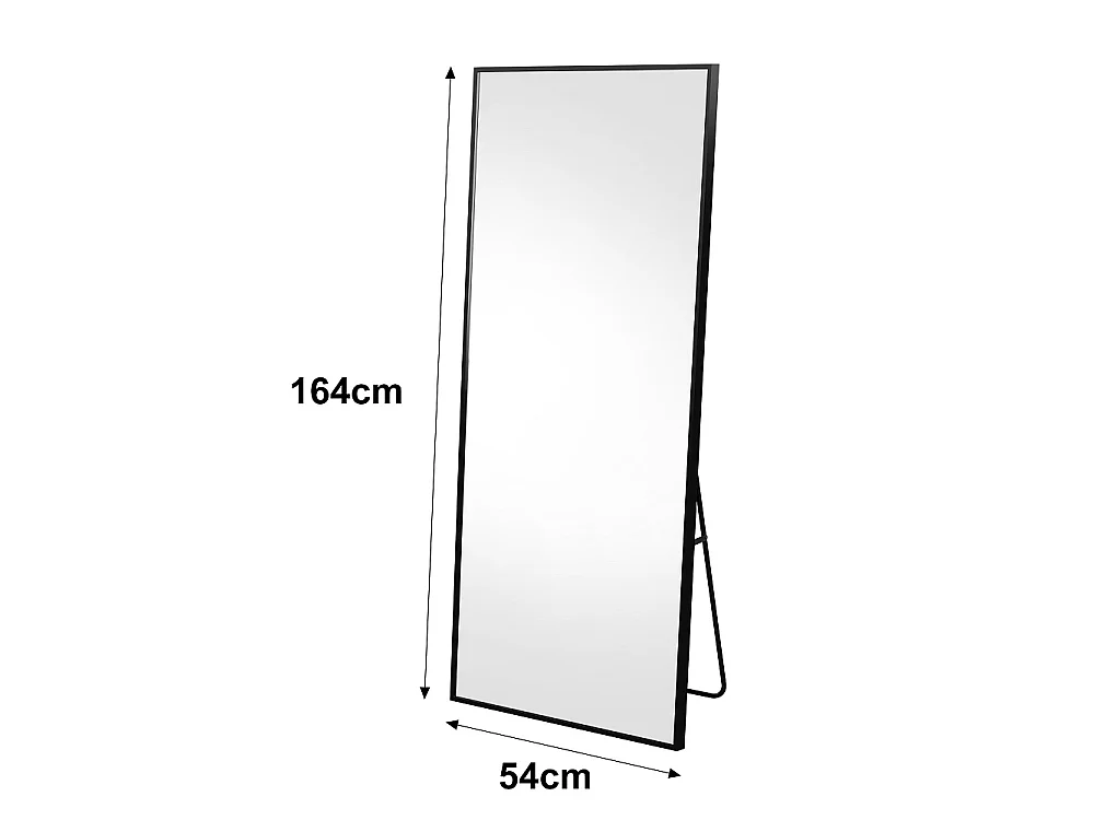 Grand miroir de corps rectangulaire - 164 x 54 x 1.5 cm - avec cadre en alliage d'aluminium - Can Wall suspendu ou incliné debout - noir