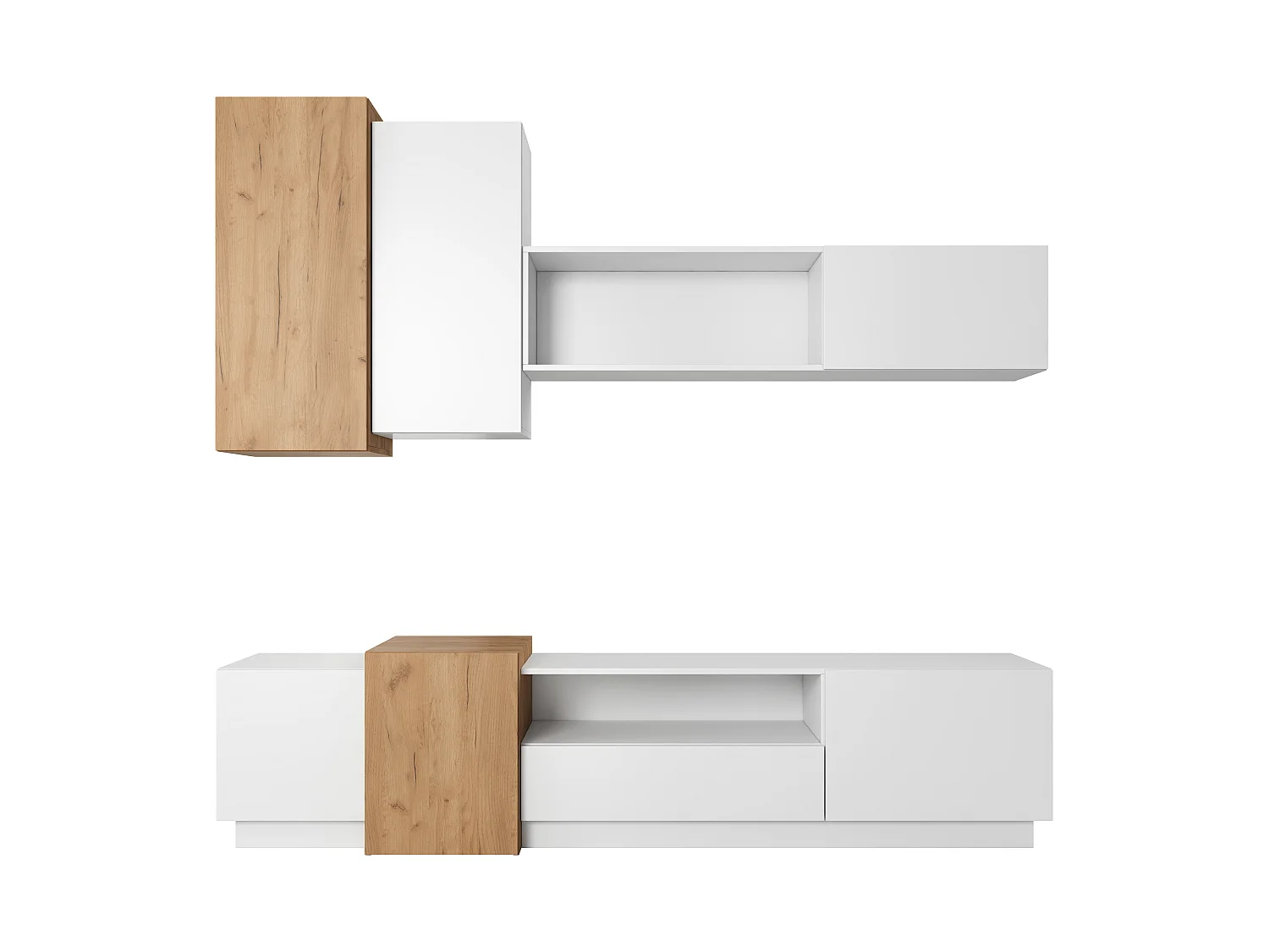 Modulaire Wandkast voor Woonkamer met TV, Wit / Craft Eik Goud, 220 x 45 x 180 cm