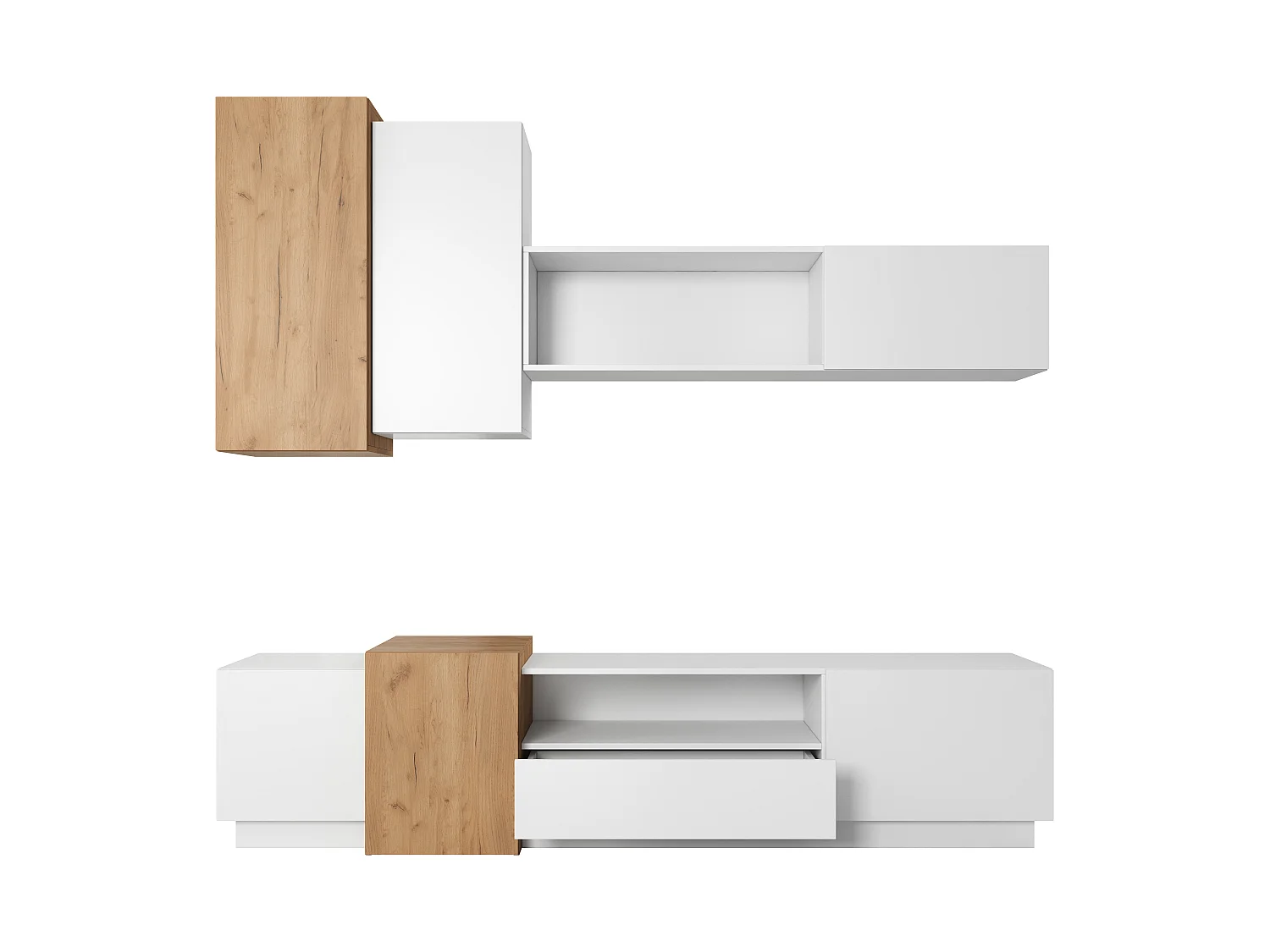Modulaire Wandkast voor Woonkamer met TV, Wit / Craft Eik Goud, 220 x 45 x 180 cm