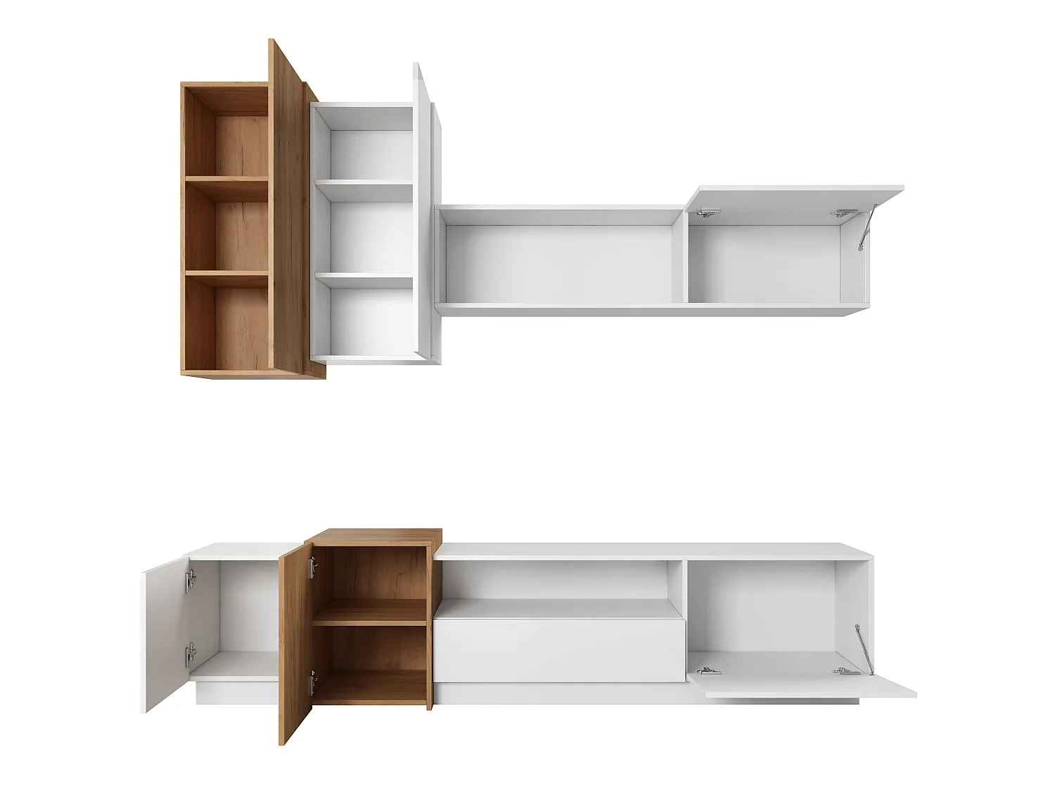Modulaire Wandkast voor Woonkamer met TV, Wit / Craft Eik Goud, 220 x 45 x 180 cm
