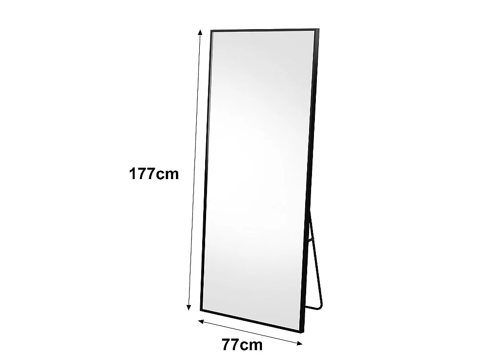 Grand miroir carré plein corps - 177 x 77 cm - Cadre en alliage d'aluminium Verre trempé - Noir