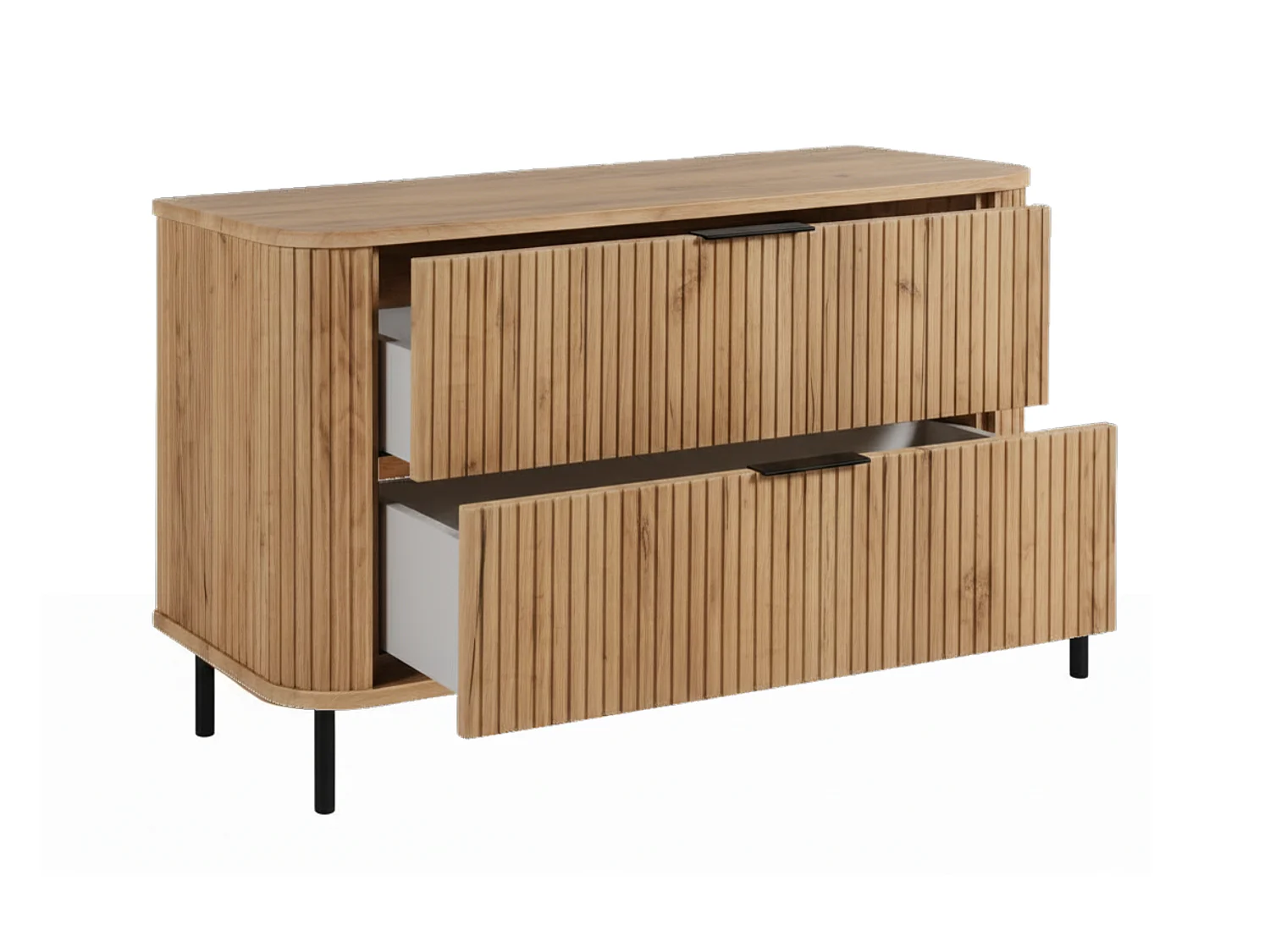 Free-standing bathroom cabinet with drawers and metal legs, colour Craft Oak, black handle, black legs, 100 x 41.5 x 66.7 cm