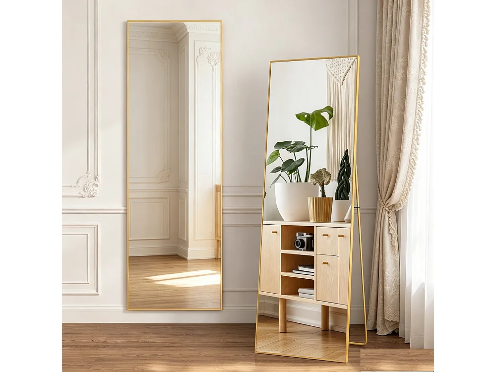 Grand miroir de corps rectangulaire - 164 x 54 x 1.5 cm - avec cadre en alliage d'aluminium - Can Wall suspendu ou incliné debout - or