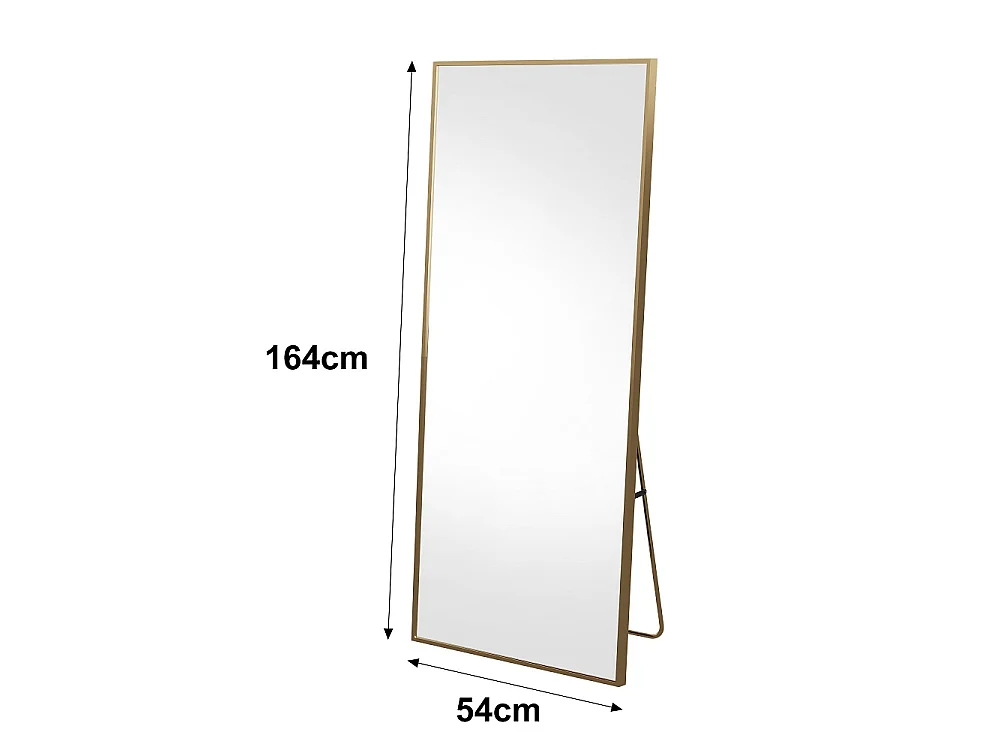 Grand miroir de corps rectangulaire - 164 x 54 x 1.5 cm - avec cadre en alliage d'aluminium - Can Wall suspendu ou incliné debout - or