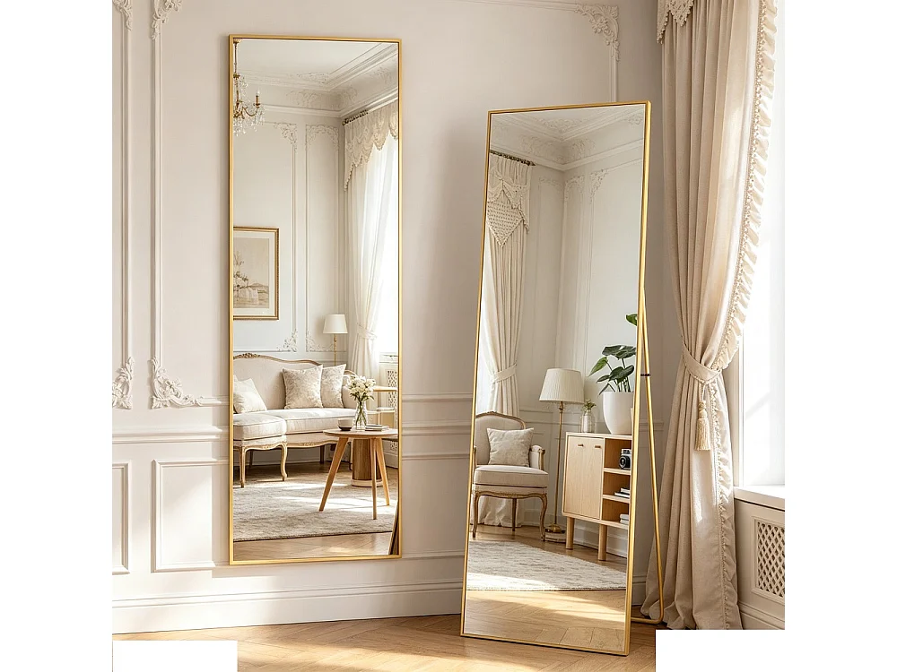 Grand miroir carré plein corps - 177 x 77 cm - Cadre en alliage d'aluminium Verre trempé - Or