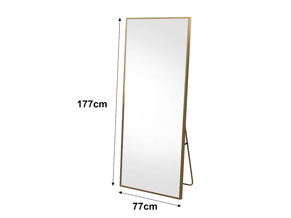 Grand miroir carré plein corps - 177 x 77 cm - Cadre en alliage d'aluminium Verre trempé - Or