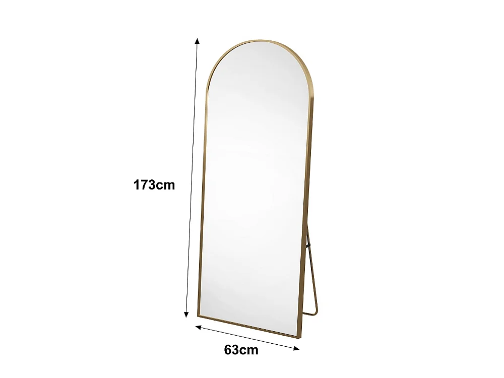 Grand miroir de corps arcé - 173 x 63 x 1.5 cm - avec cadre en alliage d'aluminium - Can Wall suspendu ou incliné debout - or