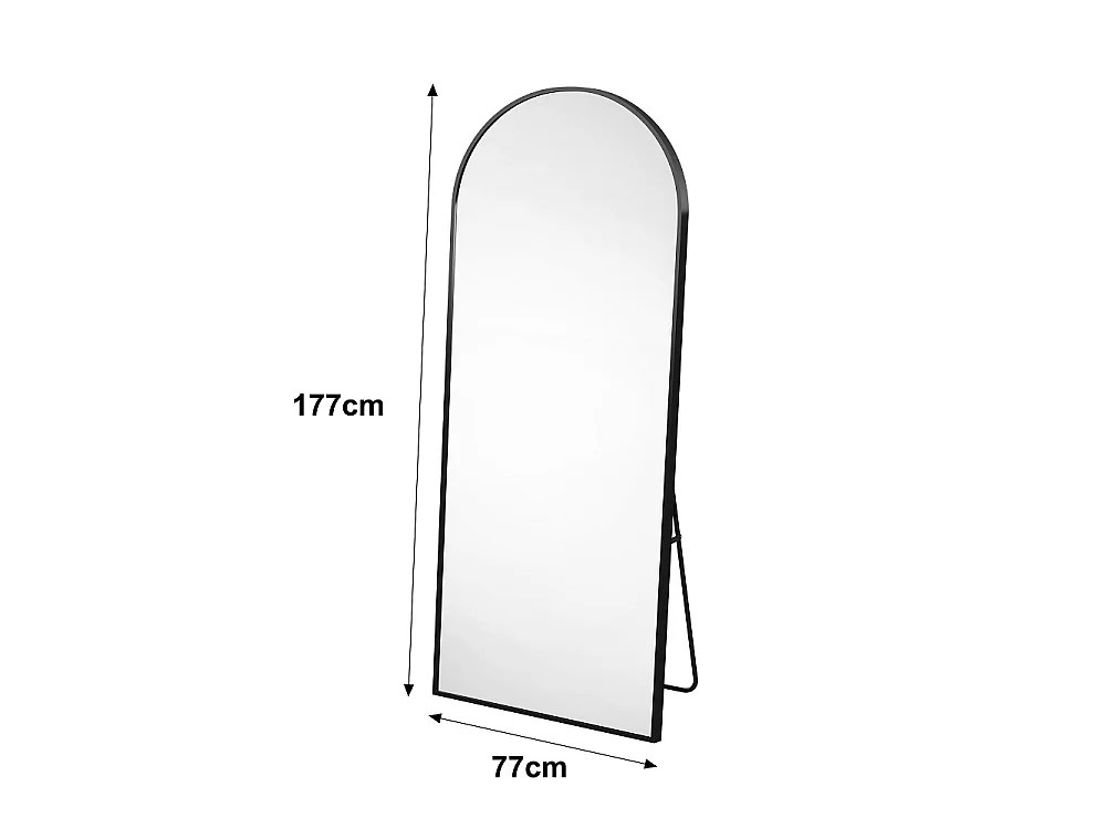 Grand arc miroir corps complet - 177 x 77 cm - Cadre en alliage d'aluminium Verre trempé - Noir