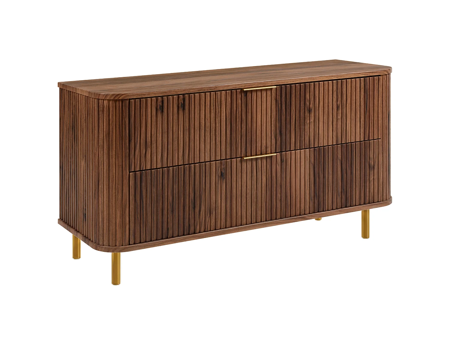 Meuble de salle de bain sur pieds avec tiroirs et pieds métalliques, coloris Chêne-Noyer, poignée doré, pieds doré, 120 x 41,5 x 66,7 cm