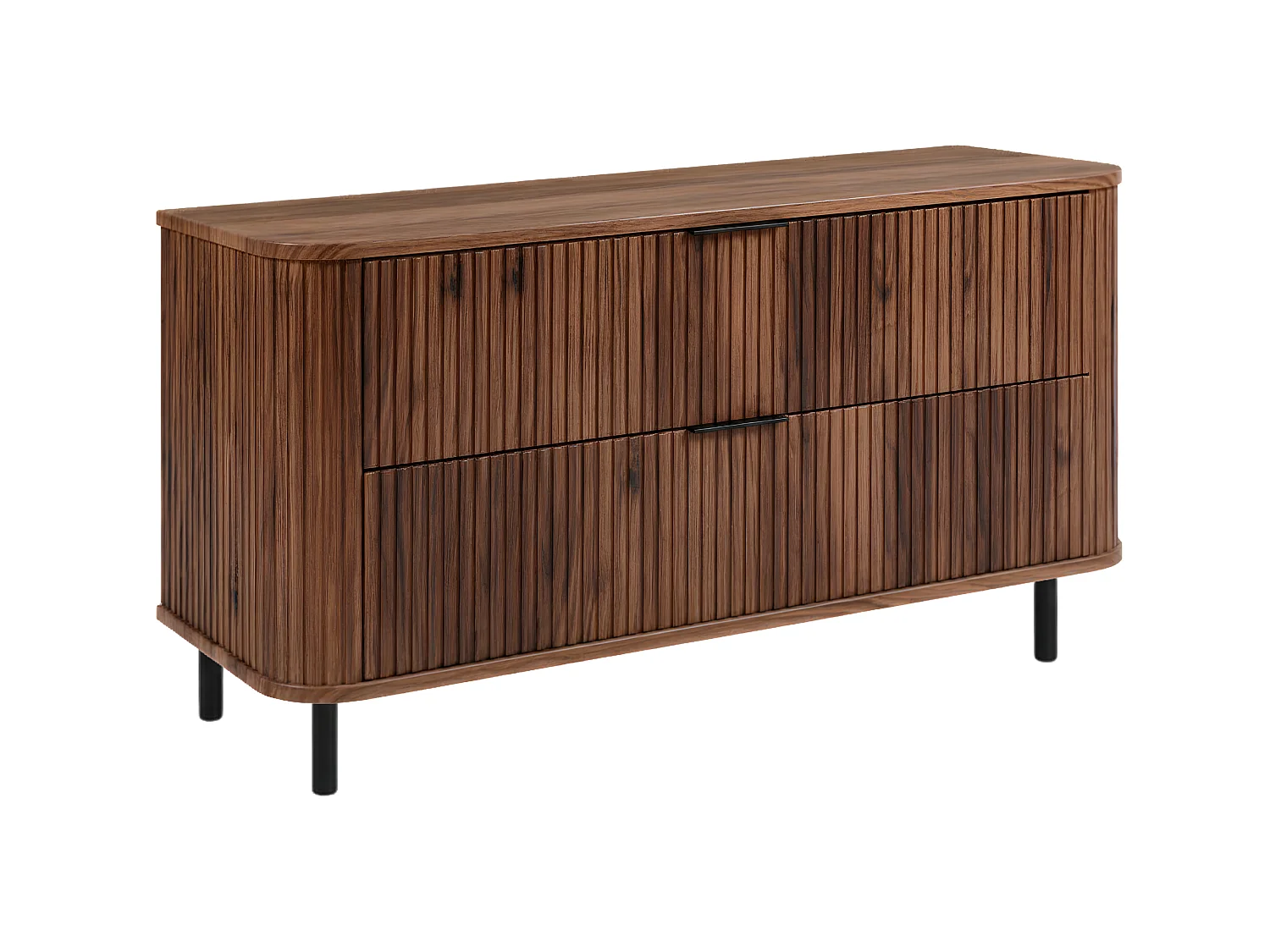 Free-standing bathroom cabinet with drawers and metal legs, colour Oak-Walnut, black handle, black legs, 120 x 41.5 x 66.7 cm
