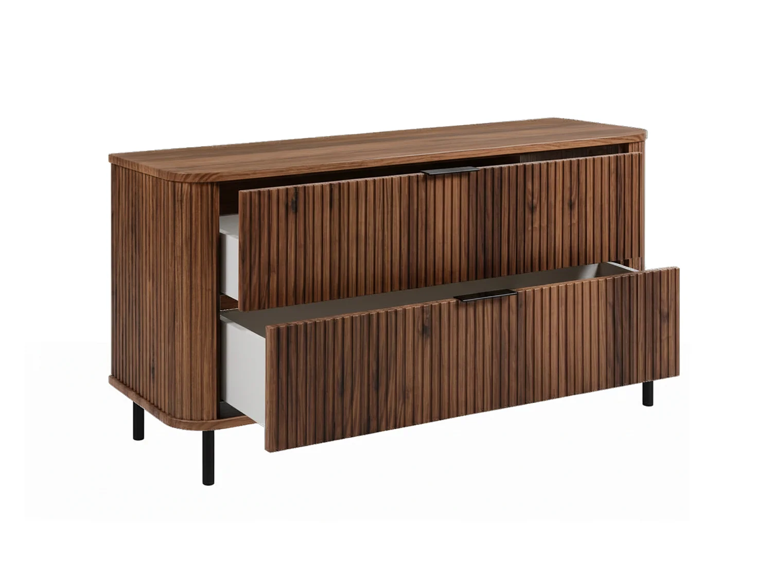 Free-standing bathroom cabinet with drawers and metal legs, colour Oak-Walnut, black handle, black legs, 120 x 41.5 x 66.7 cm