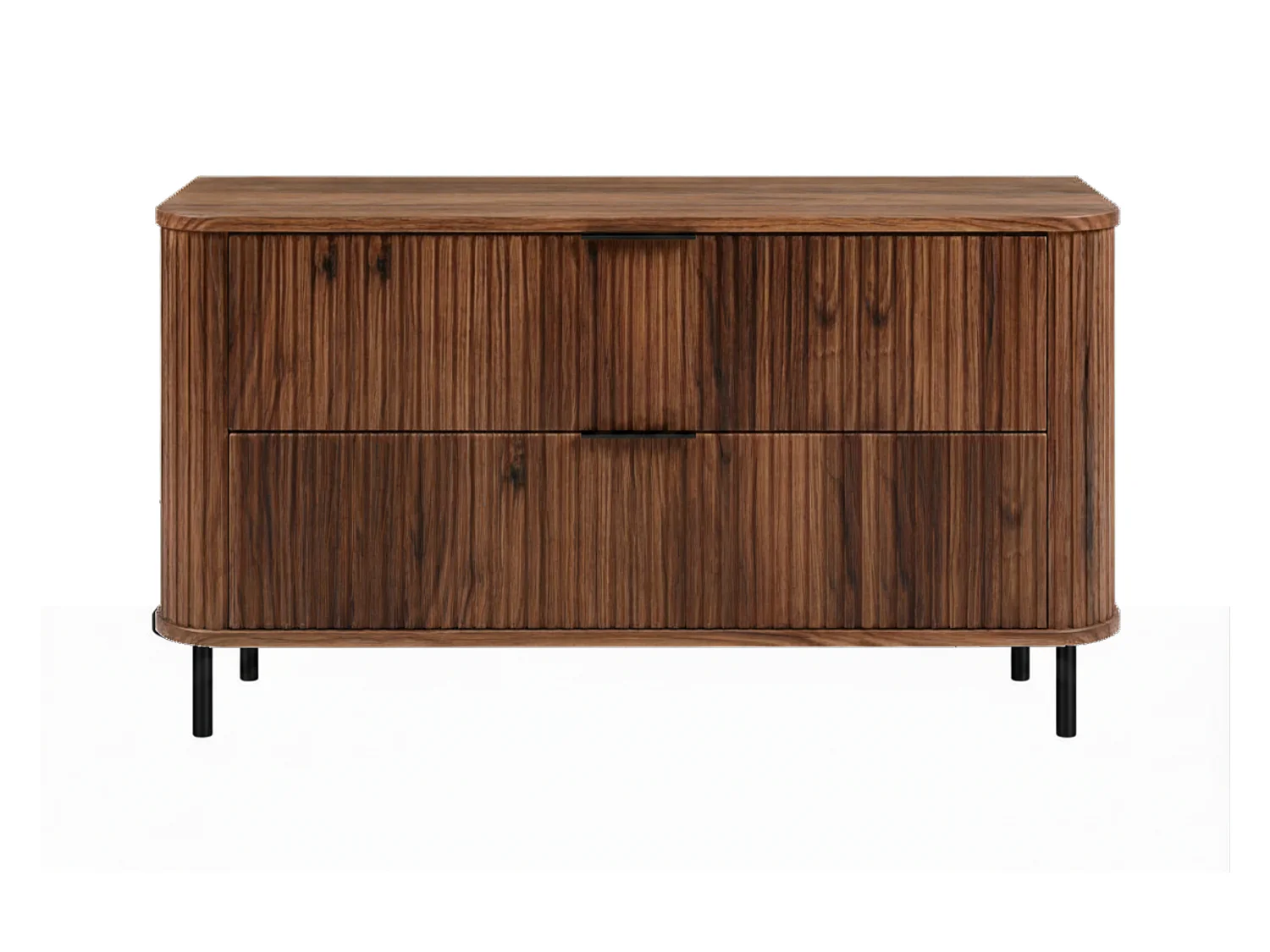 Free-standing bathroom cabinet with drawers and metal legs, colour Oak-Walnut, black handle, black legs, 120 x 41.5 x 66.7 cm