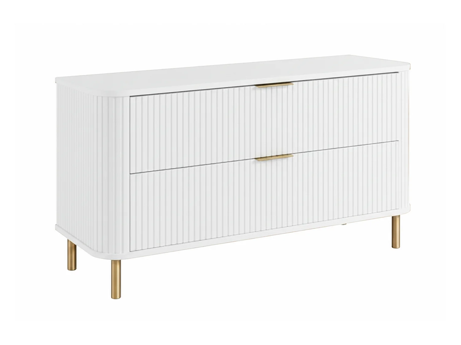 Free-standing bathroom cabinet with drawers and metal legs, colour White, gold handle, gold legs, 120 x 41.5 x 66.7 cm