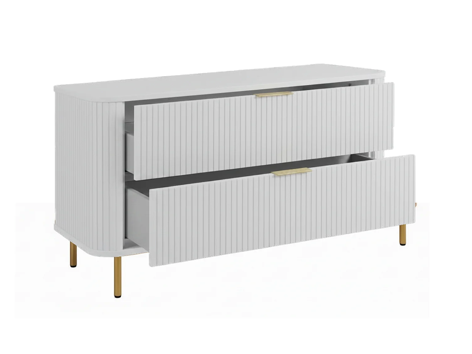Free-standing bathroom cabinet with drawers and metal legs, colour White, gold handle, gold legs, 120 x 41.5 x 66.7 cm
