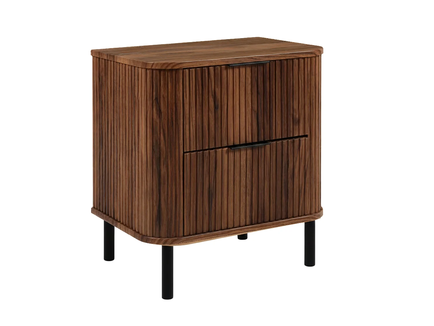 Free-standing bathroom cabinet with drawers and metal legs, colour Oak-Walnut, black handle, black legs, 60 x 41.5 x 66.7 cm
