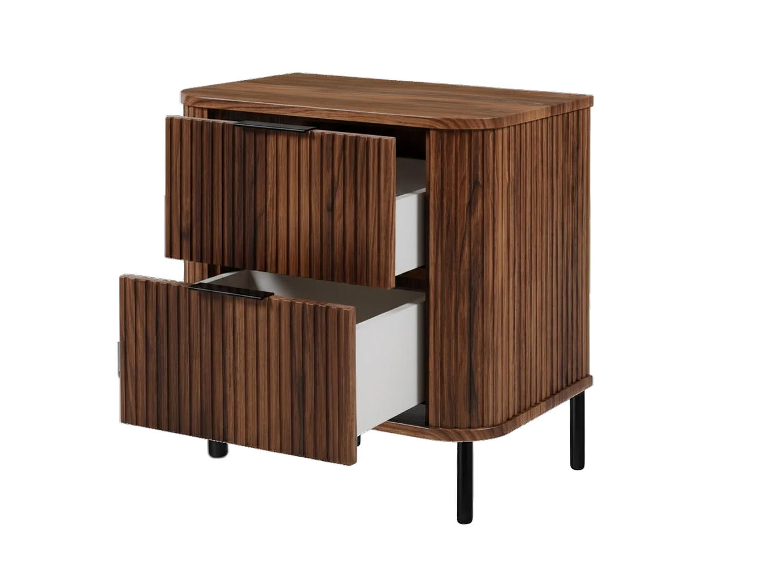 Free-standing bathroom cabinet with drawers and metal legs, colour Oak-Walnut, black handle, black legs, 60 x 41.5 x 66.7 cm