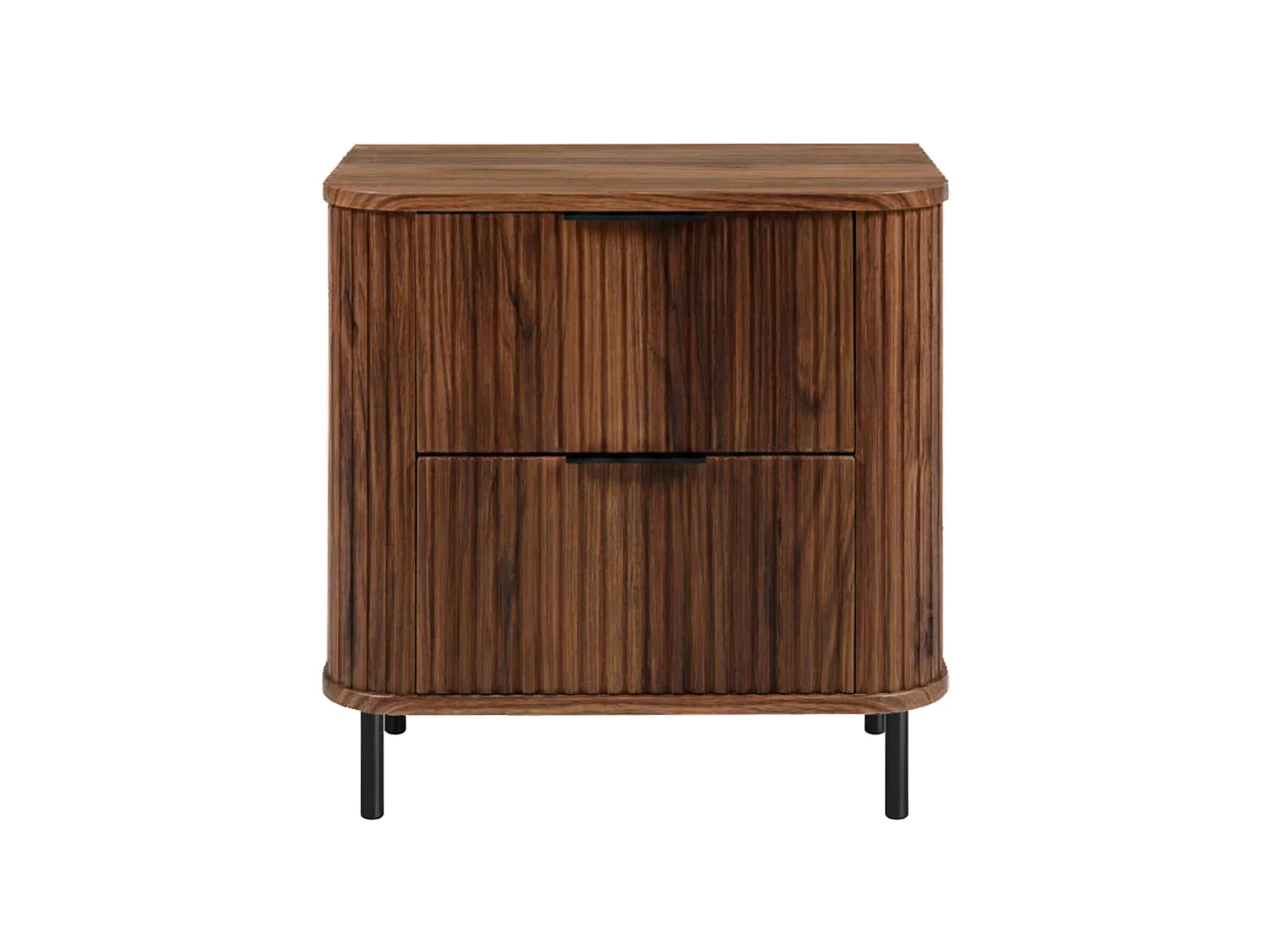 Free-standing bathroom cabinet with drawers and metal legs, colour Oak-Walnut, black handle, black legs, 60 x 41.5 x 66.7 cm