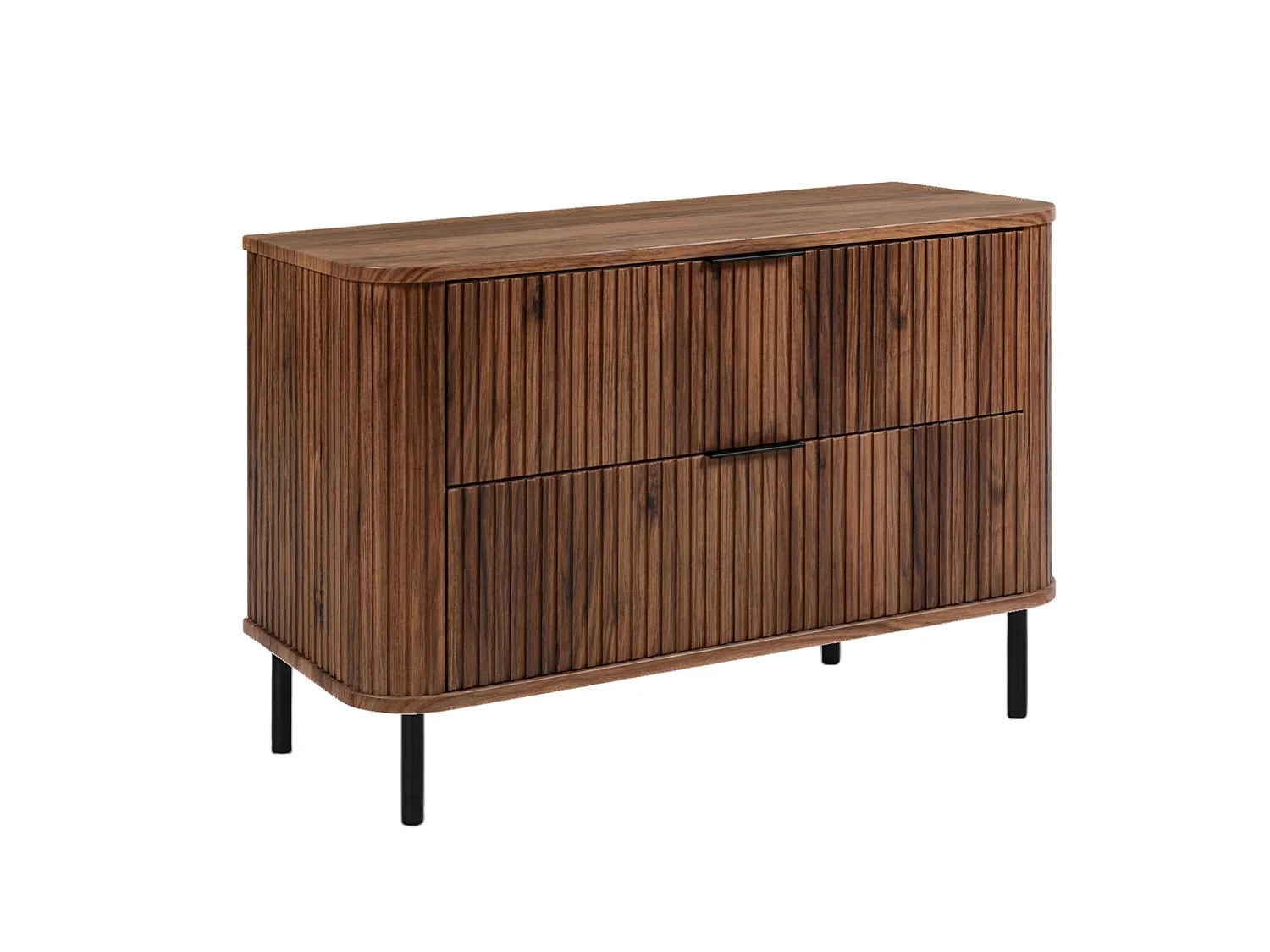 Free-standing bathroom cabinet with drawers and metal legs, colour Oak-Walnut, black handle, black legs, 100 x 41.5 x 66.7 cm
