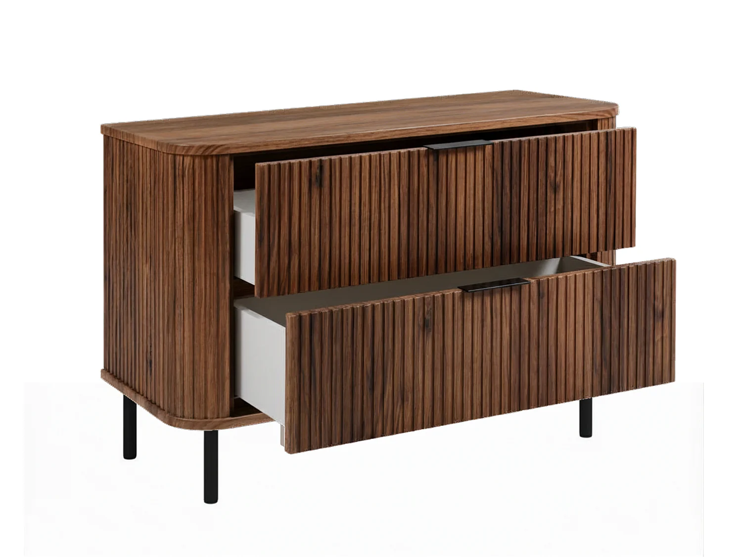 Free-standing bathroom cabinet with drawers and metal legs, colour Oak-Walnut, black handle, black legs, 100 x 41.5 x 66.7 cm
