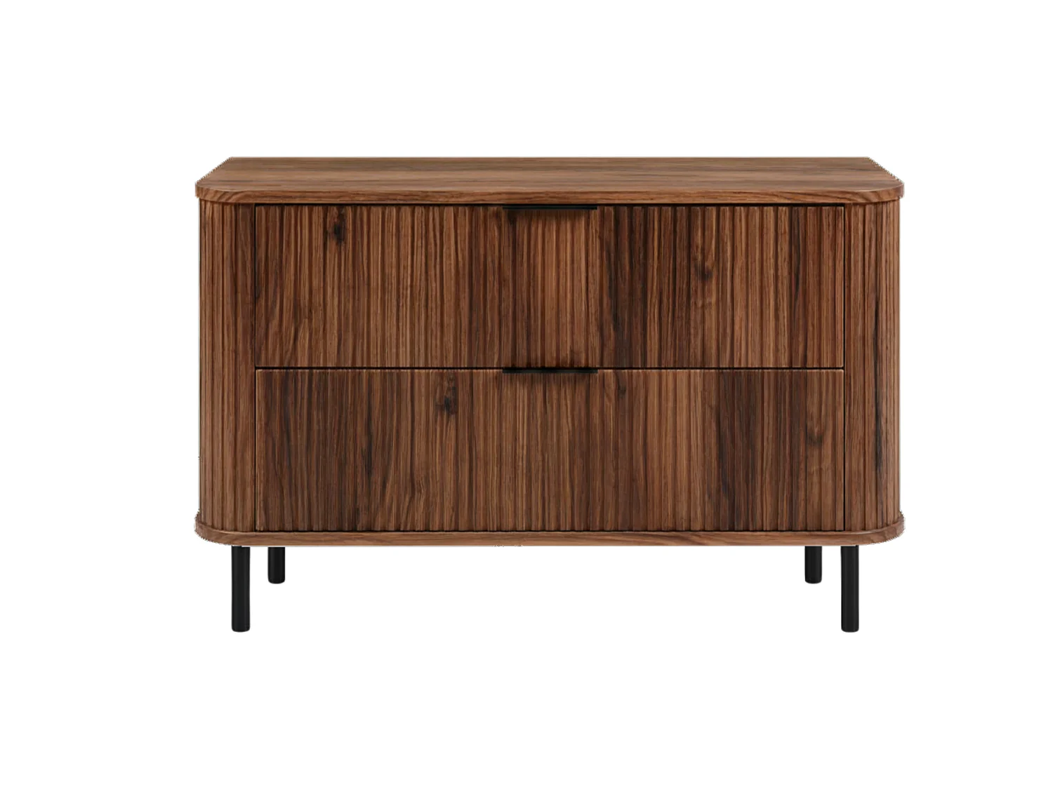 Free-standing bathroom cabinet with drawers and metal legs, colour Oak-Walnut, black handle, black legs, 100 x 41.5 x 66.7 cm