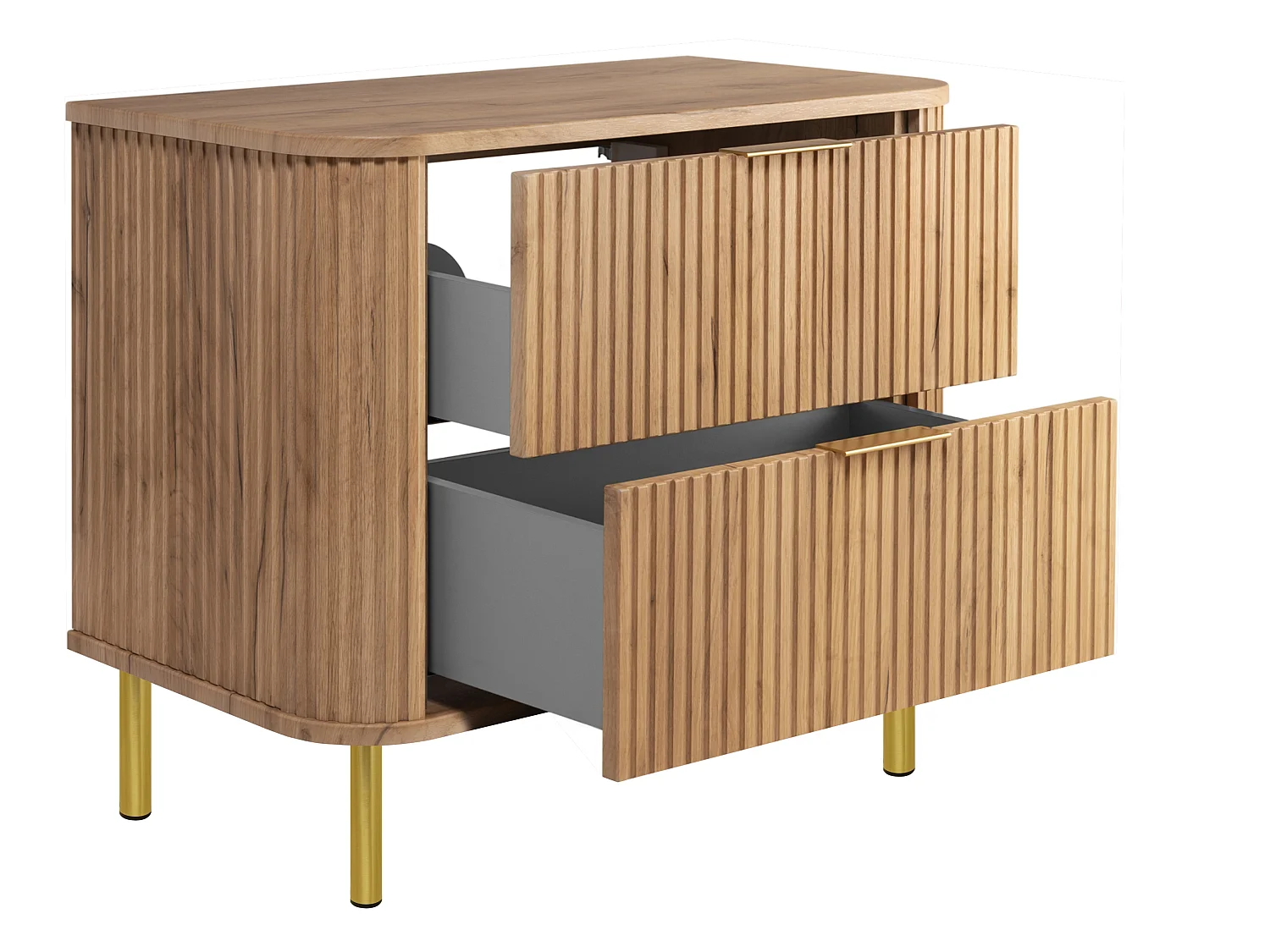Free-standing bathroom cabinet with drawers and metal legs, colour Craft Oak, gold handle, gold legs, 80 x 41.5 x 66.7 cm
