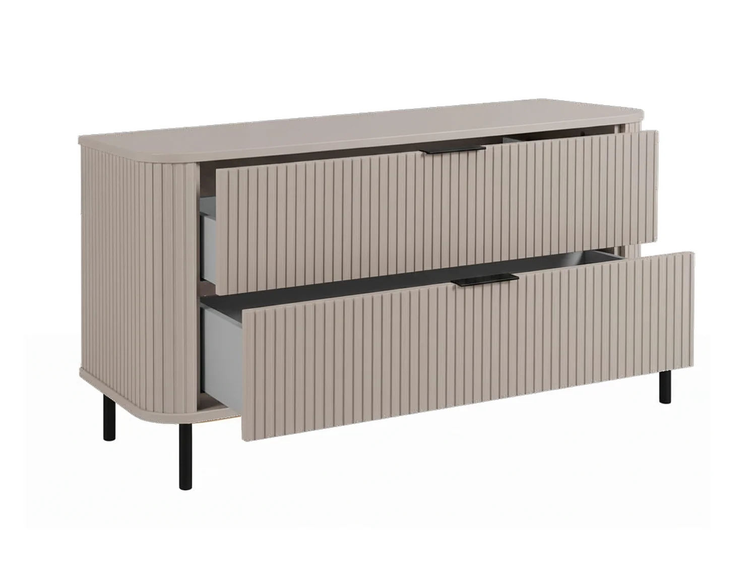 Free-standing bathroom cabinet with drawers and metal legs, colour Cashmere, black handle, black legs, 120 x 41.5 x 66.7 cm