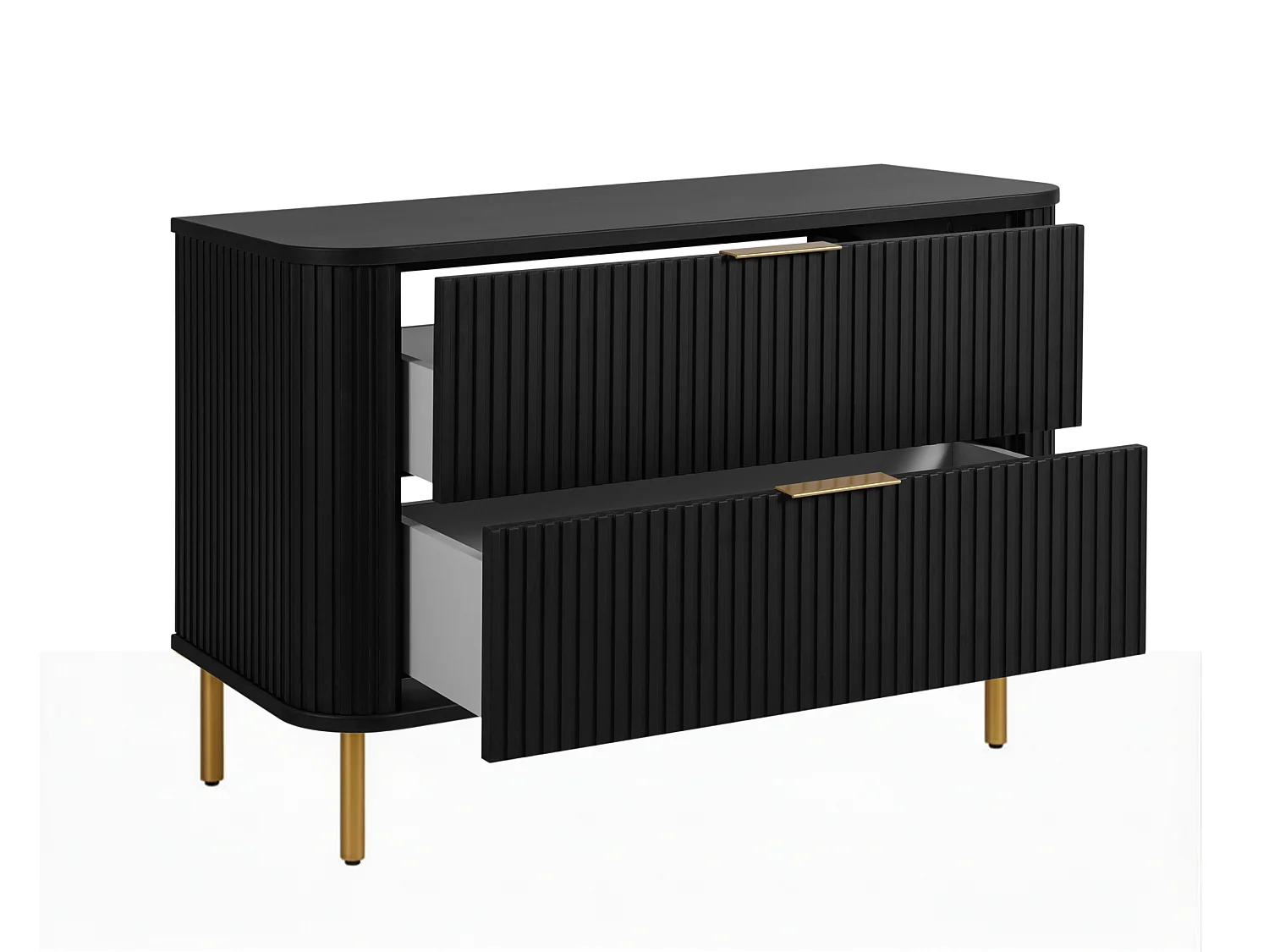 Free-standing bathroom cabinet with drawers and metal legs, colour Black, gold handle, gold legs, 100 x 41.5 x 66.7 cm