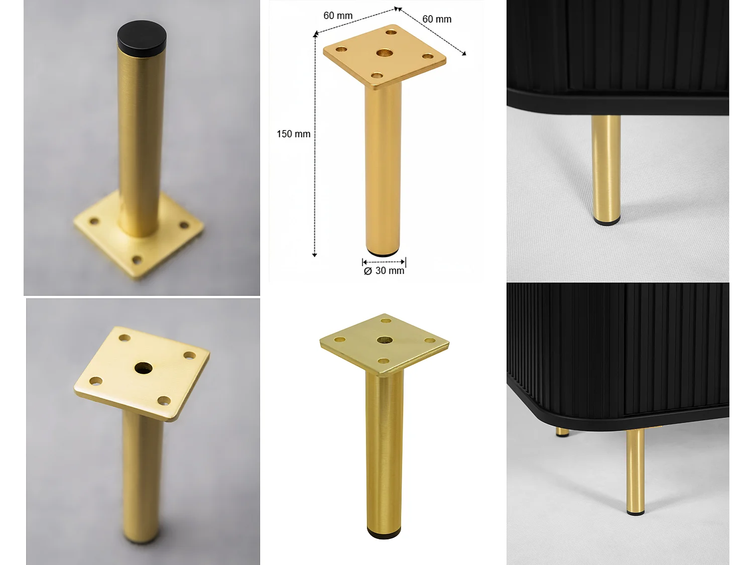 Free-standing bathroom cabinet with drawers and metal legs, colour Black, gold handle, gold legs, 100 x 41.5 x 66.7 cm