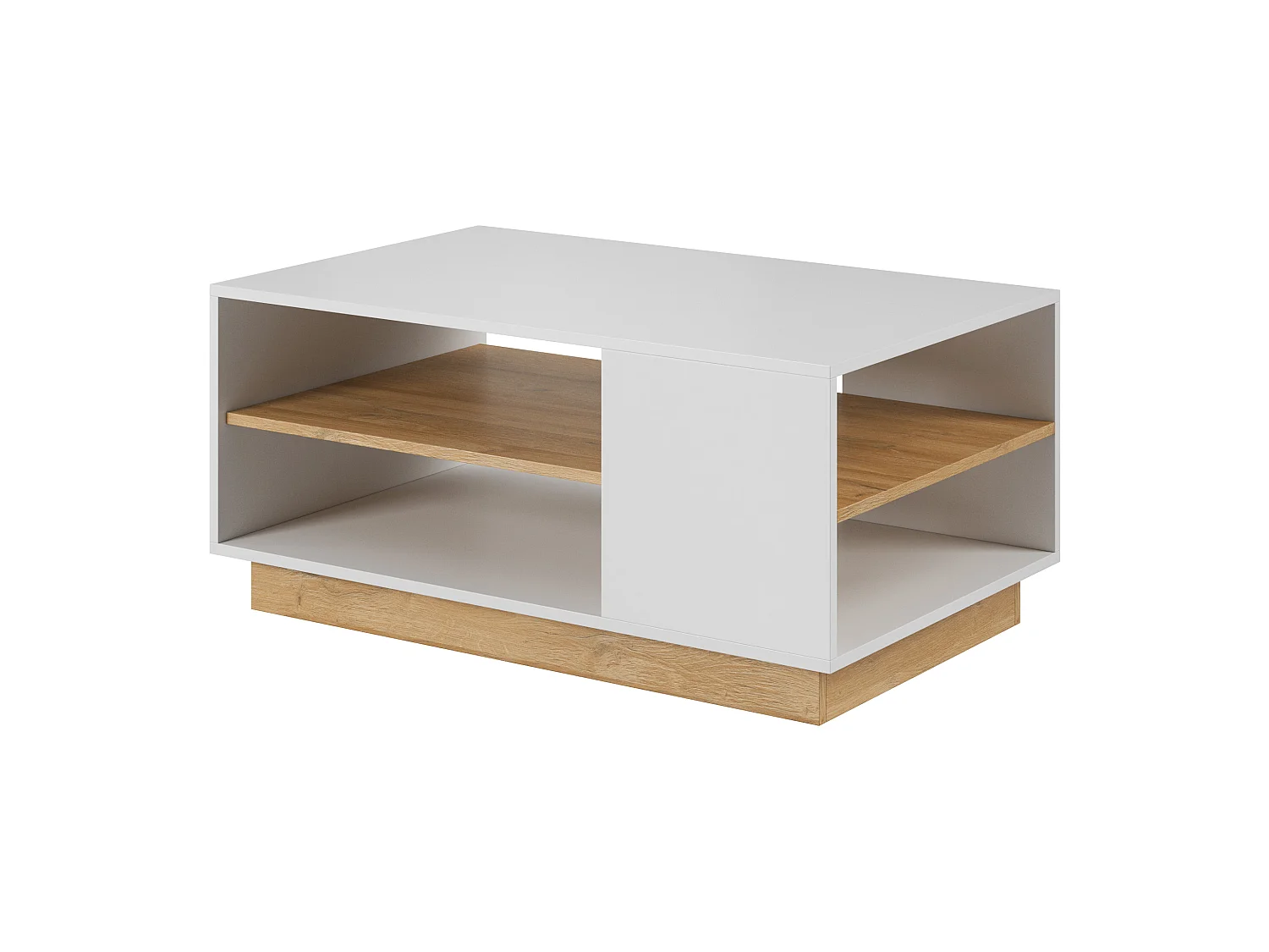 Couchtisch, Weiß + Hochglanzweiß + Grandson-Eiche, 100 x 45,5 x 60 cm